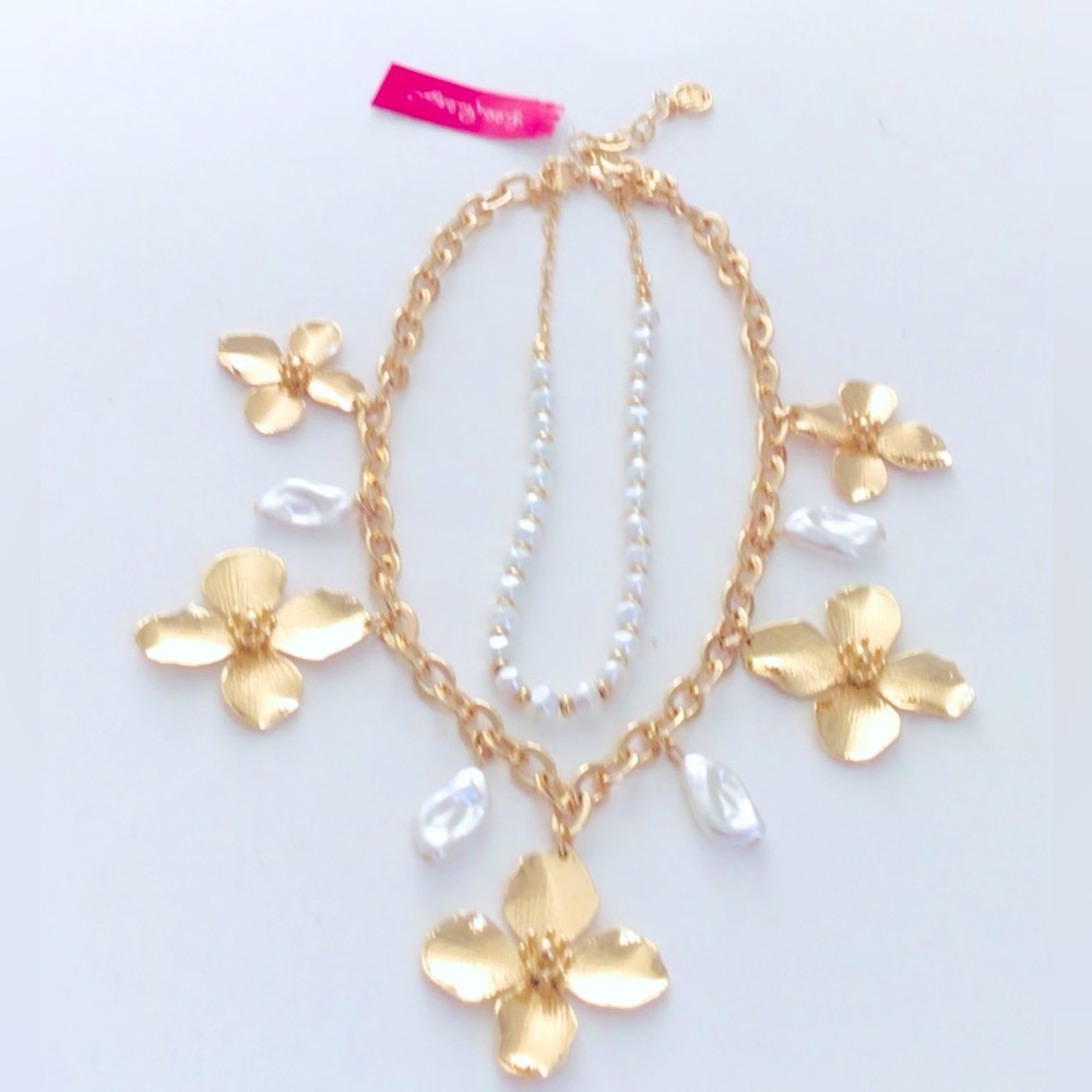 Lilly Pulitzer Via Flora Faux Pearl Metallic Gold-tone Layered Necklace New pack